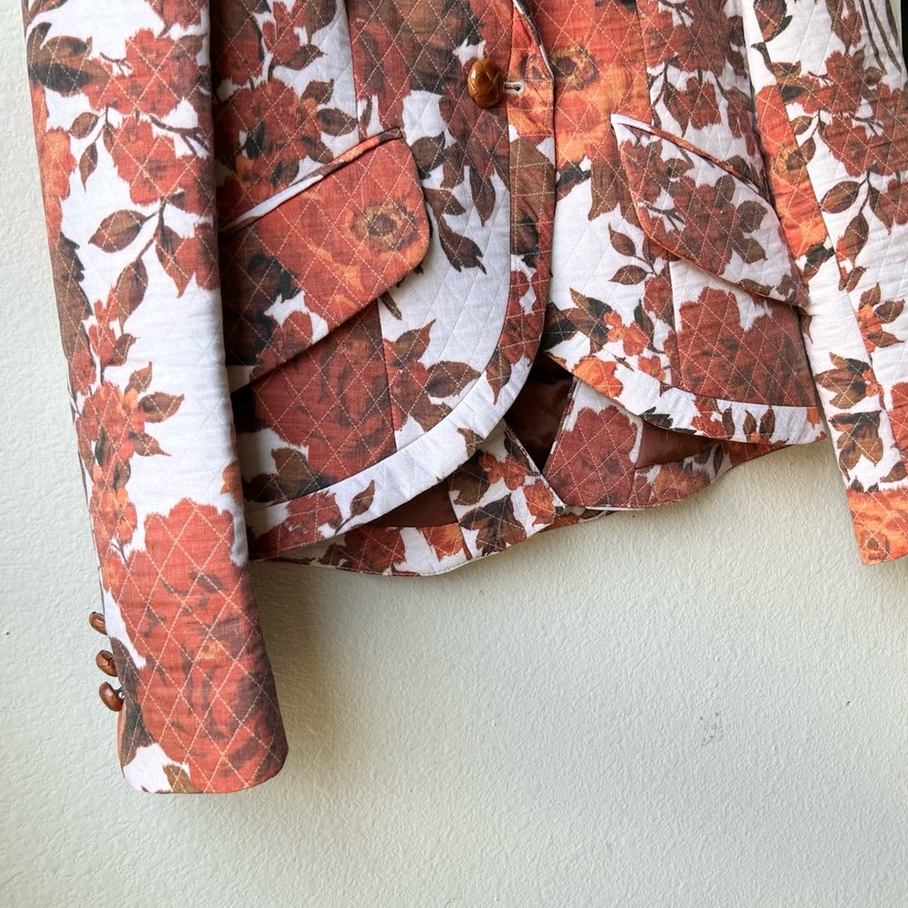 SMYTHE taped pouf sleeve one button blazer in Orange White rust floral Sz 4 - Picture 7 of 13